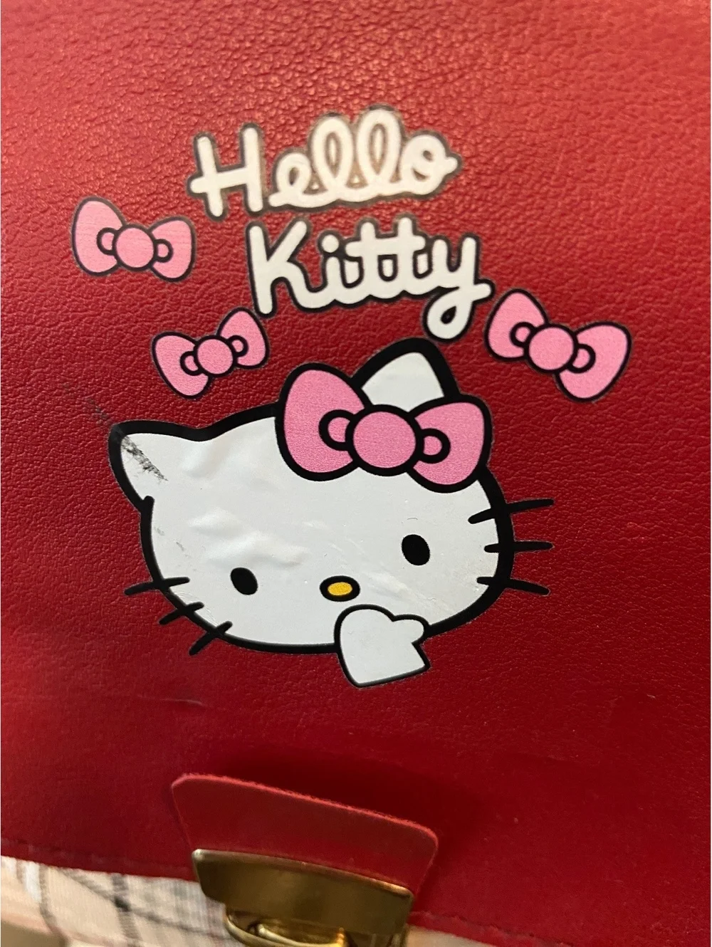 Hello Kitty Mini Backpack Plaid Red Faux Leather Accent Y2k
